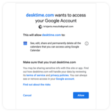 Permitir que la integración del seguimiento del tiempo de DeskTime se conecte con Calendario de Google