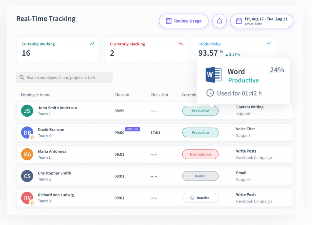 A screenshot of Workpuls timesheet software